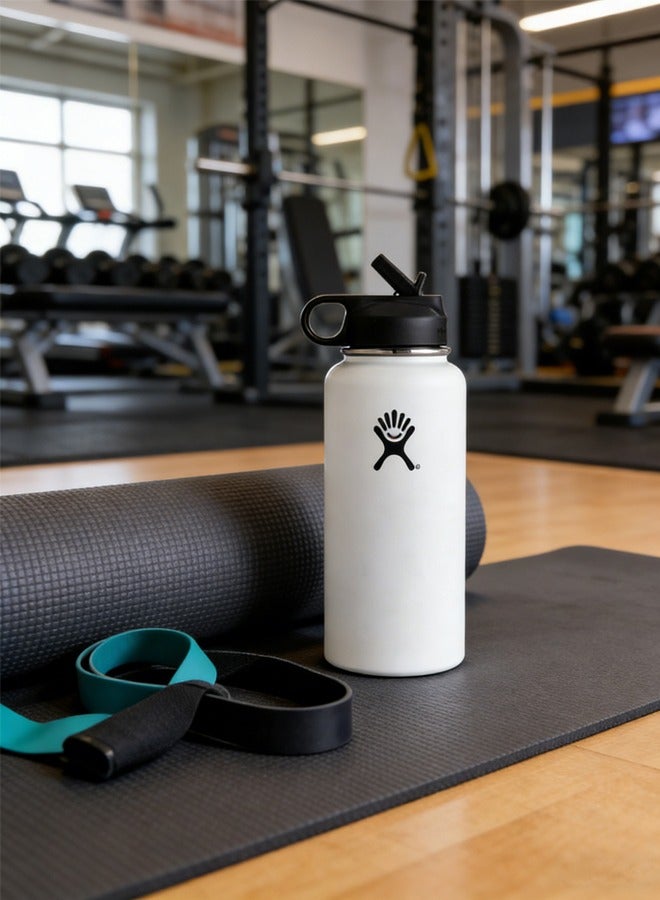 هايدرو فلاسك فراغ معزول زجاجة مياه الفولاذ المقاوم للصدأ فم واسع مع غطاء القش (أبيض، 32 أوقية) - Image 5